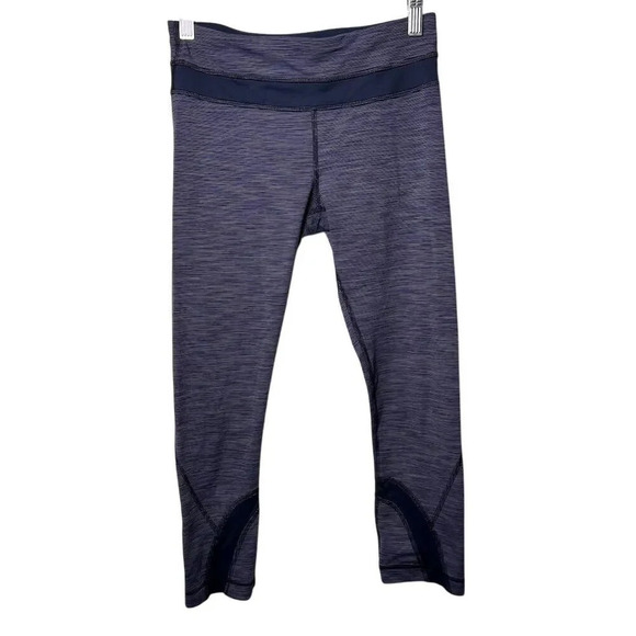 Lululemon Women's Run Inspire Crop Leggings Purple Stripe Size 4 Yoga Running - Picture 1 of 7